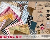 Pirates Digital Kit INSTANT DOWNLOAD Digital Paper, Clip Art, Jpg & Png, Scrapbooking, Card making , Invitations, Albums, Digital Stamps