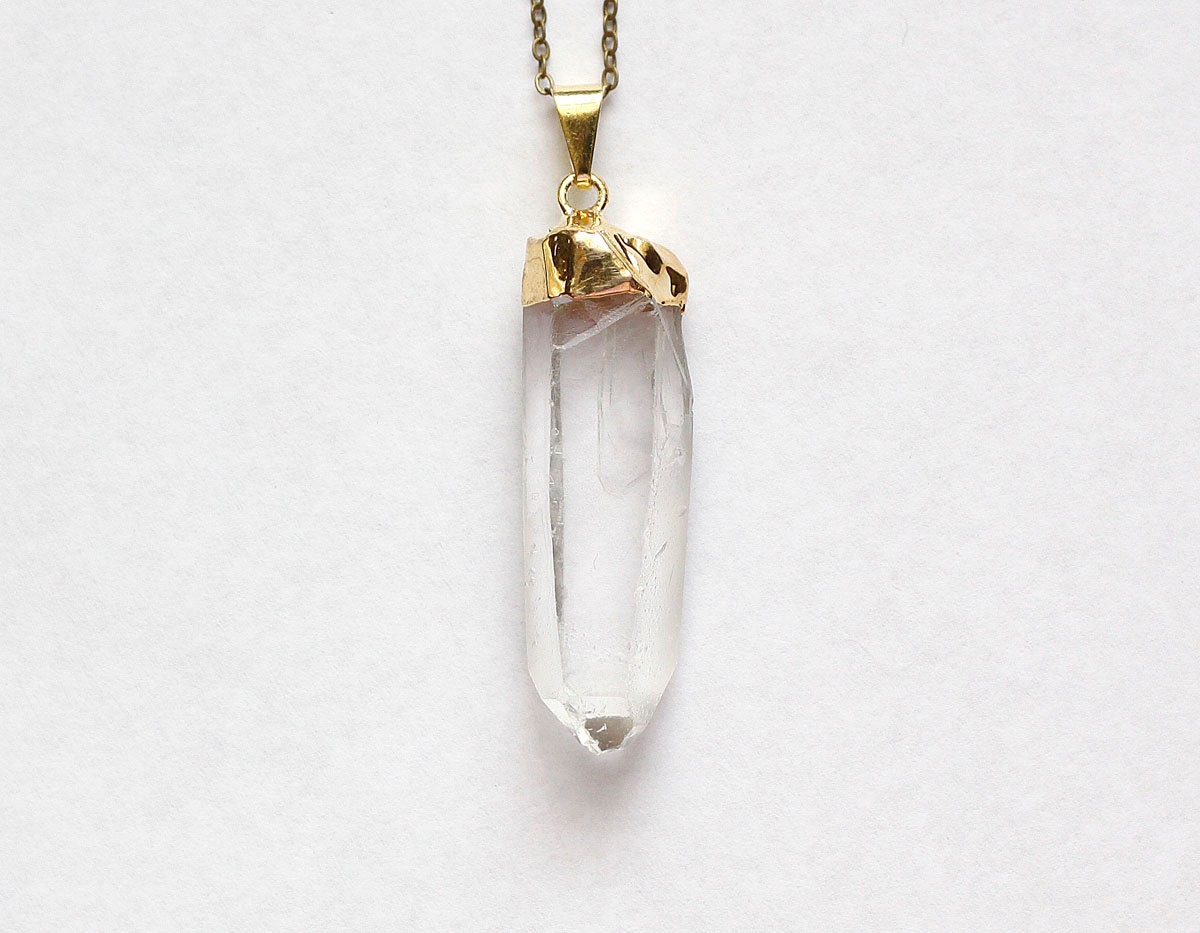 Gold dipped quartz pendant // Antique Brass Chain // Crystal Necklace // Fall Jewelry