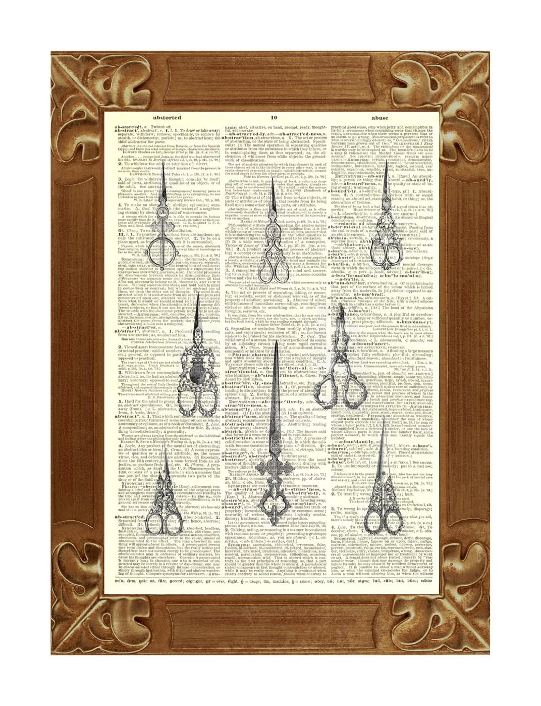 Victorian Scissors Print vintage illustration Dictionary Art , upcycled book page print poster mixed media collage