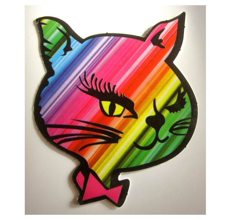 Winking Kitty Cat Rainbow Vending Machine Sticker - Vintage Style Retro Kitten