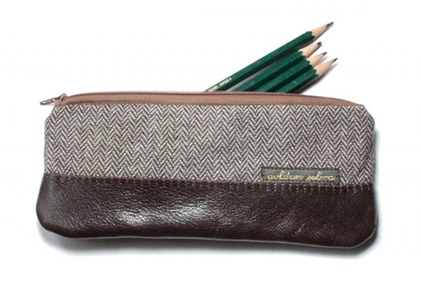 Tweed and leather pencil case