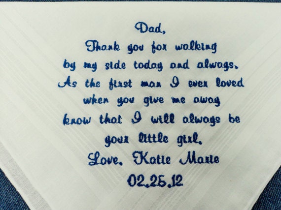 Gift for the Father of the Bride Custom Embroidered White Wedding Handkerchief