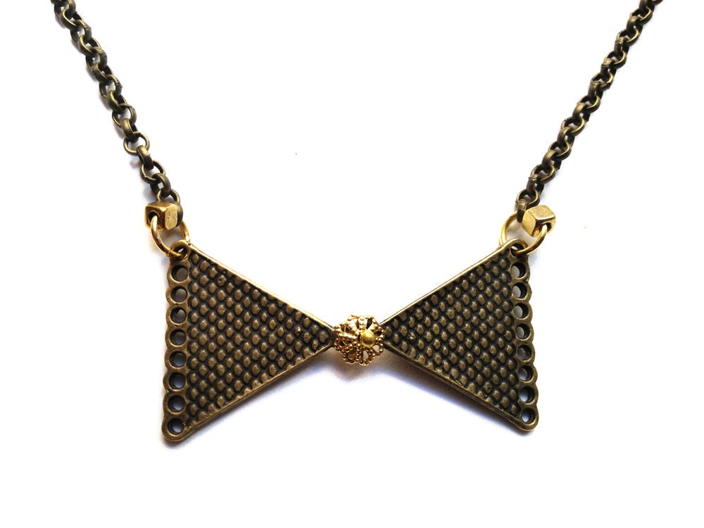 Brassy Bow Chain, brass gold bib bowtie cute