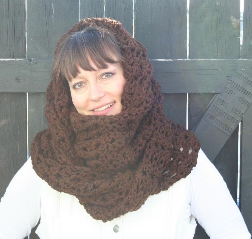 Mocha Brown Crochet Infinity Scarf Neck Warmer by JennisCrochet