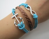 Adjustable Vintage Silver Bacelet  Blue rope  Anchor  Bracelet  Cuff  Bracelet  Vintage bracelet  Jewelry Bangle 1143S