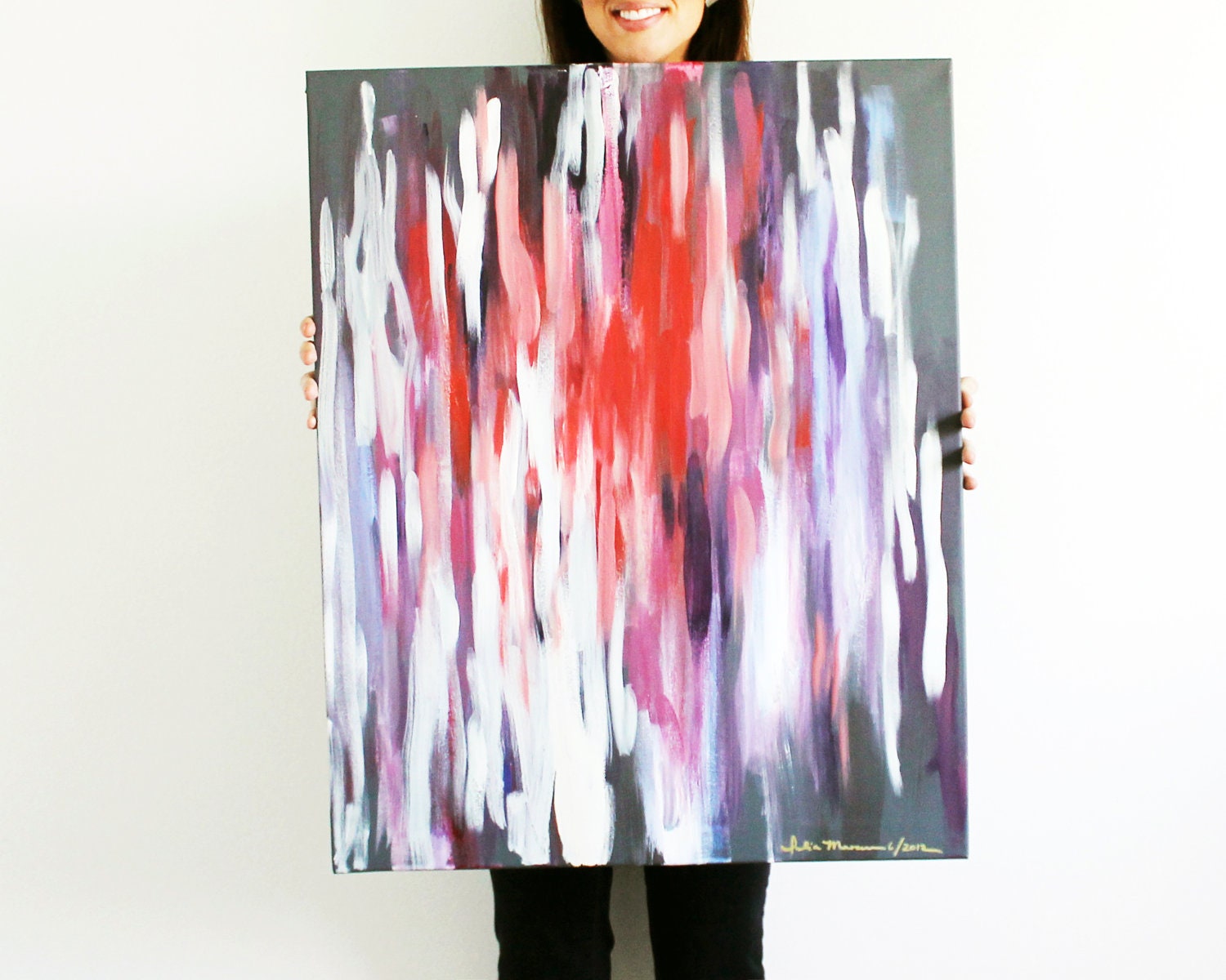 24"x30" Abstract, Dark Red, Ikat-Inspired, Original Painting