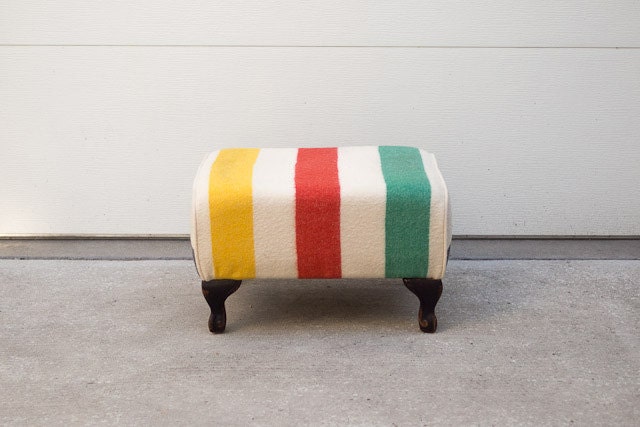 Custom Upholstered Hudson Bay Wool Blanket Ottoman