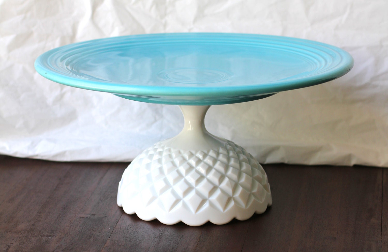 12" Cake Stand in Turquoise or Aqua Blue / Ceramic Cake Stand Cake Pedestal / Cupcake Stand Pedestal / Macaron Platter / Cake Pop Stand