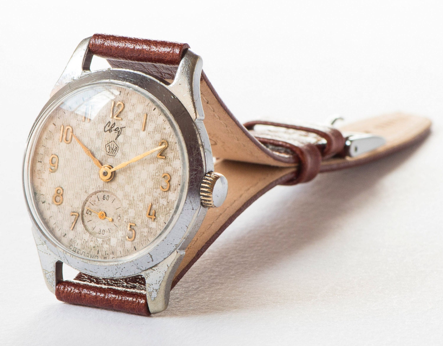 Classical Soviet wristwatch Svet men's watch ornamented chess board face watch rare