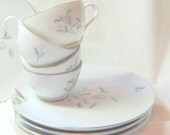 NOS Mid Century Serving Set Cups Plates Royal Sealy Aqua Grey Abstract Pine Cone Floral Snack Set Modern Decor Gift for Her Home Decor