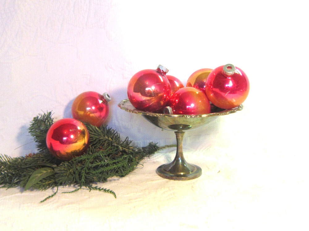 Vintage 60 s Holiday Christmas Ornaments Shiny Brights Glass Pink Gold Round Home Decor Retro Tree