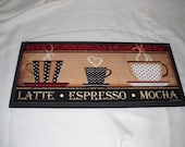 Large Latte Espresso Mocha Cafe Coffee Wooden Kitchen Wall Art Sign Black Red Tan