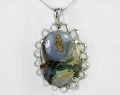 GORGEOUS Jasper Cabochon Sterling Silver Fancy Pendant Necklace, Hand cut