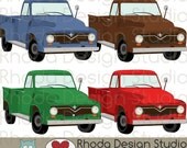 Vintage Pickup Truck Digital Clip Art Retro