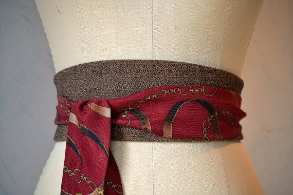 Town and country obi sash belt brown waist cincher burgundy wool burgundy challis riding style