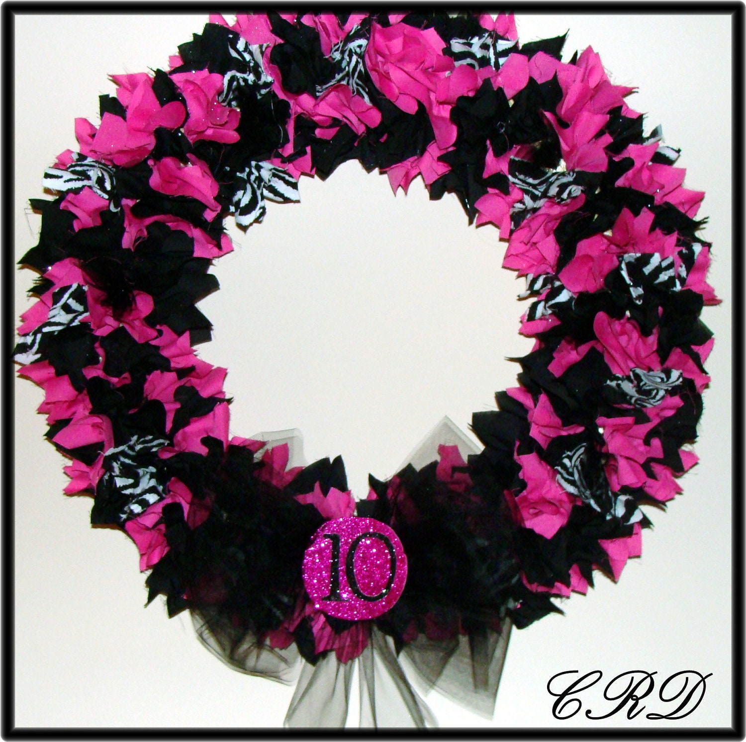 Zebra Hot Pink and Black Wreath Monogram or Birthday Number