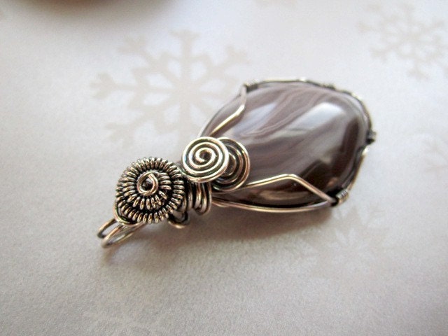 Sterling Silver Wire Wrapped Pendant Botswana Agate Stone - MyWiredHeart