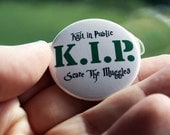 Pin Back Button K.I.P. Knit in Public Scare the Muggles Flair 1.5 inch