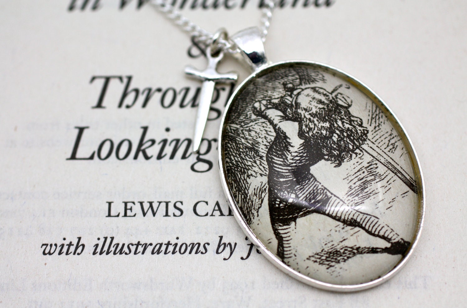 Alice in Wonderland 'Fighting the Jabberwocky' Book Page Neckace