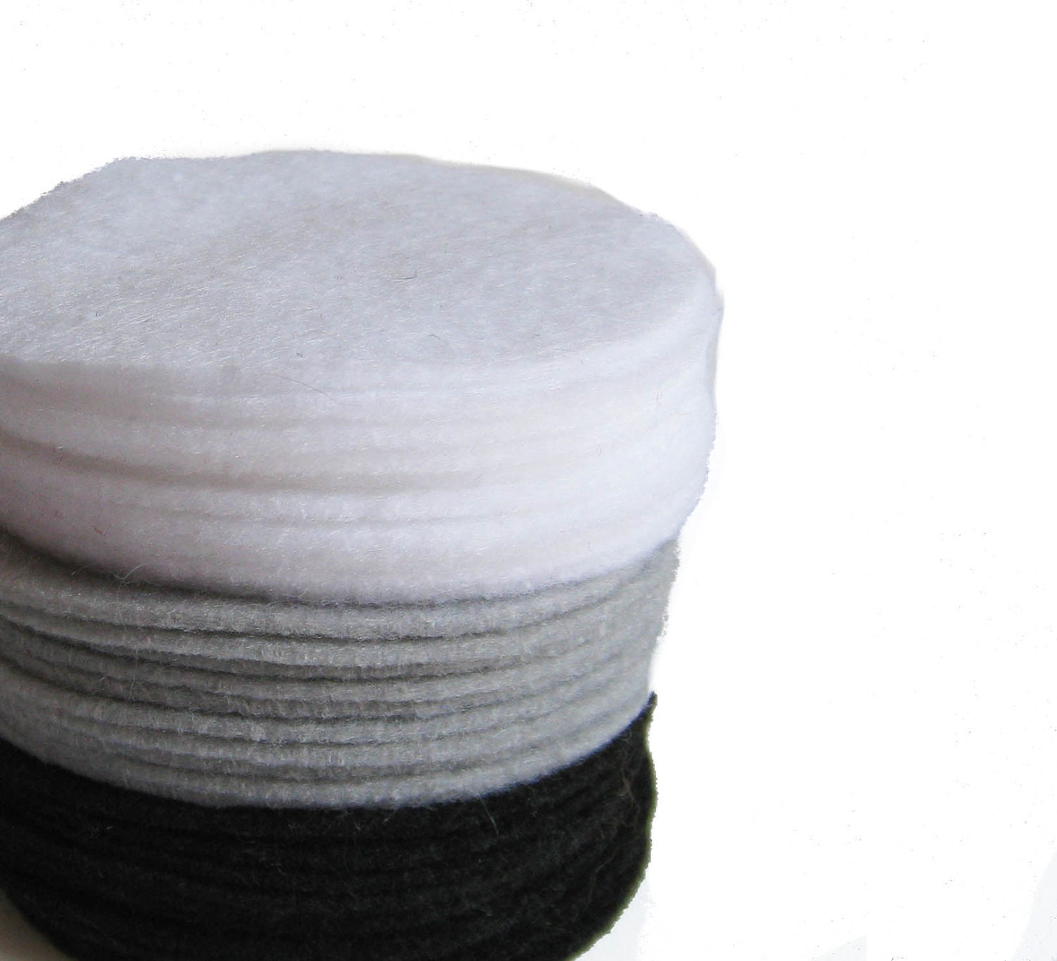 Lot of 30 Die Cut Felt Circles in 3 inches -  White, Gray and Black