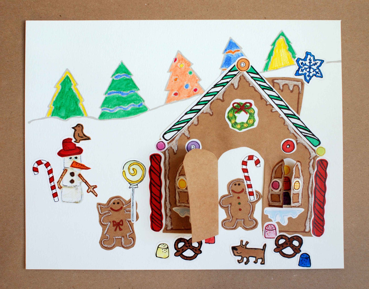 Christmas Craft Kit, Gingerbread House Paper Craft Kit for Kids, a Peekaboo House sticker collage kit for kids 5 & up - CandyandPaper