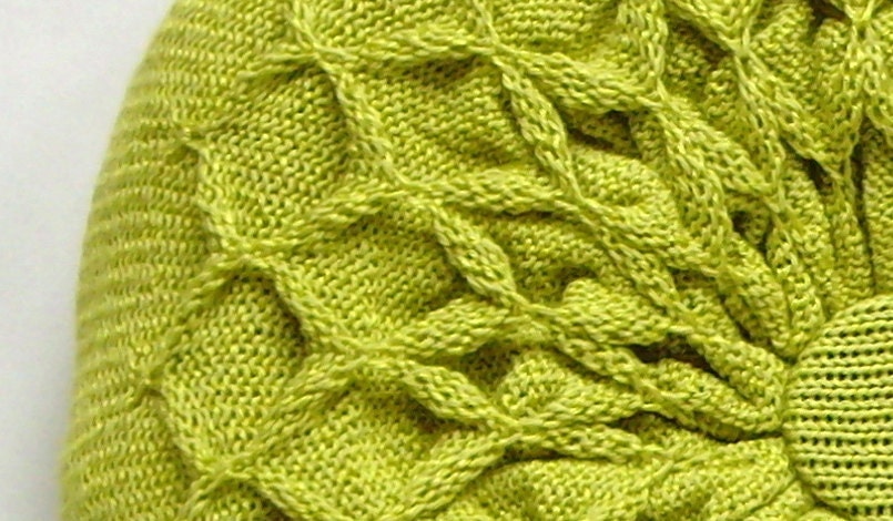 Green Pillow. Knitted Circular Waffle Cushion. Chartreuse Green Pillow Hand Puckered Waffle Design. Round Pillow Medium Size