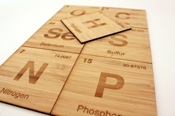 Periodic Table Non-Metals Coasters, Set of 7 in Bamboo