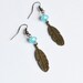 Tribal Feather Earrings. Native American Inspired Jewelry. Hippie Feather Blue Stone Jewelry