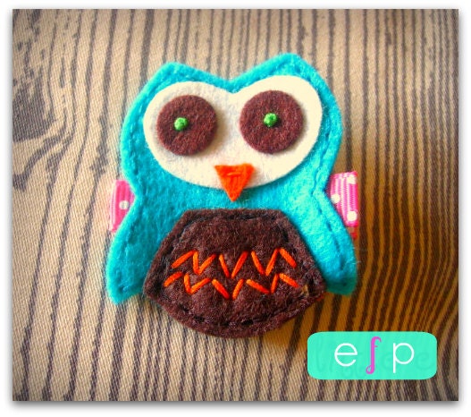 Owl Felt Hair Clip- Baby Hair Clip- Baby Girl Hair Clip with Gripper Toddler Hair Clip Turquoise