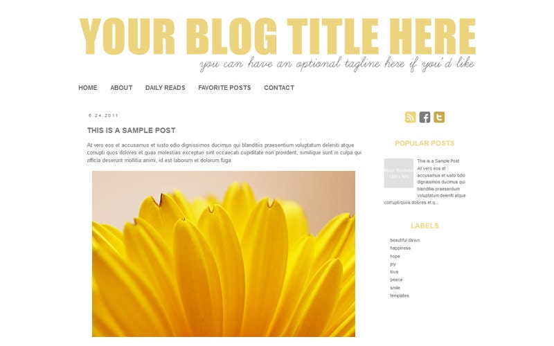 Premade Blogger Template: Mellow Yellow (Instant Download)