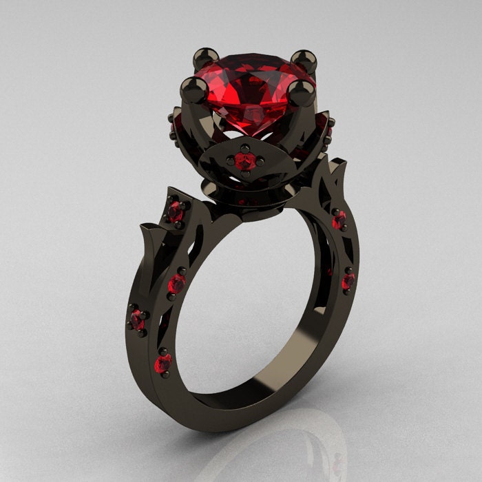 Modern Antique 14K Black Gold 3.0 Carat Ruby Solitaire Wedding Ring R214W-14KBGR