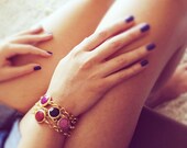 ONE statement bracelet summer fashion purple pink black cherry red  jade stone matte textured gold frame gemstone BRACELET israel jewelry