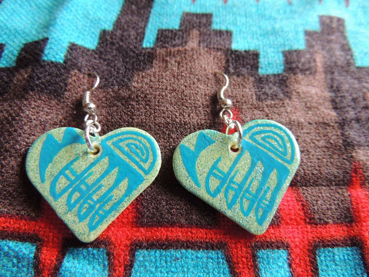 Heart Shaped - Hand Painted Native American Earrings