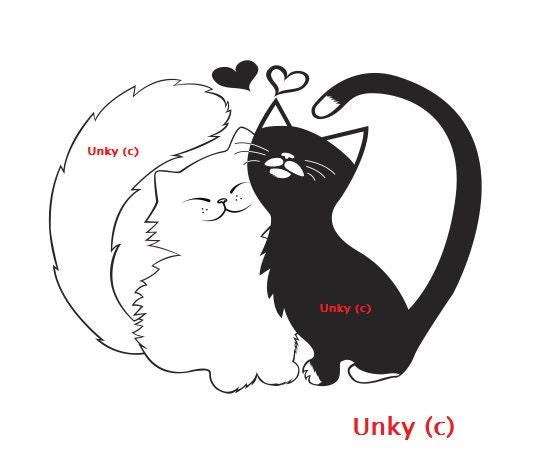 Cat in Love Rubber Stamps-  Cutest little cats - stamps fitted into 1 inch wood mount