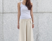 Graceful Casual Beige Wide leg Long Linen Pants - NC390