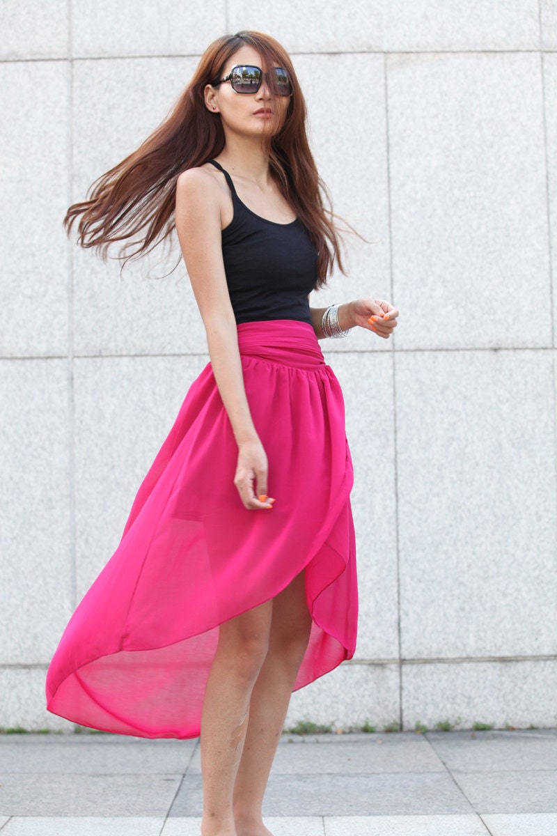 Summer Maxi Skirt Chiffon Skirt in Rose Red - NC396