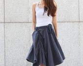 Temperament Side Buttons Opening Drawing Belt Big Sweep Casual Skirt in Deep Blue - NC399