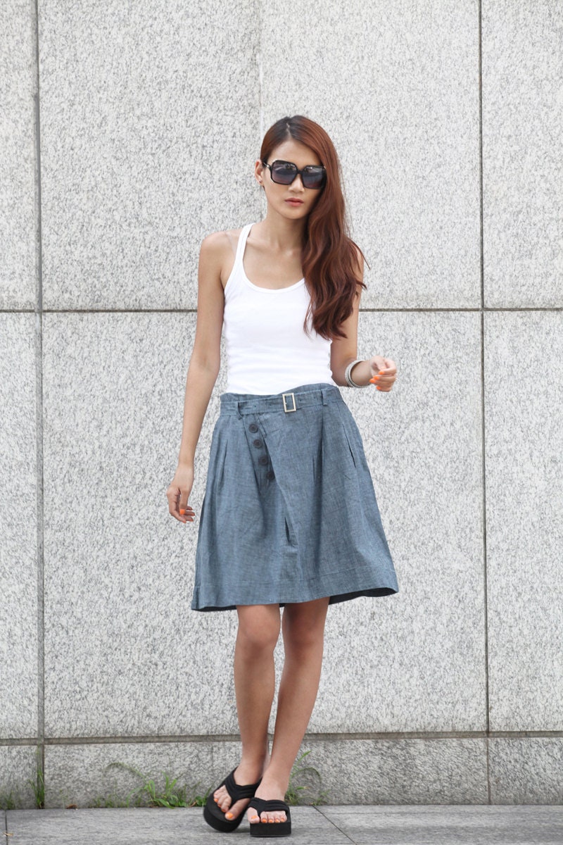 Graceful Linen Short Type Skirt in Grey Blue - NC404
