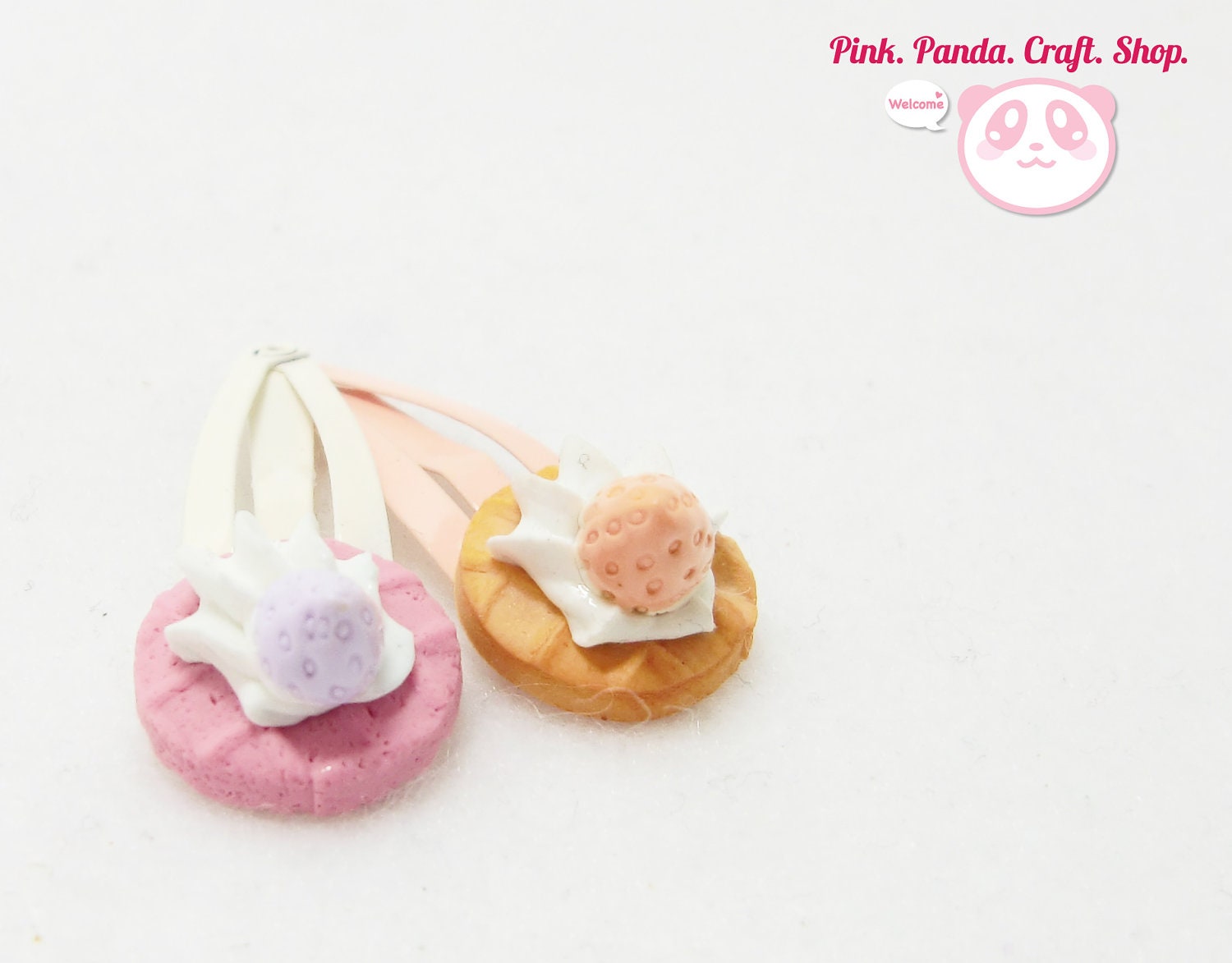 Polymer clay strawberry cookie hair snap clips