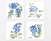 Blue Watercolor Print Set Botanical Garden 8x8 home decor mothers day art for kitchen