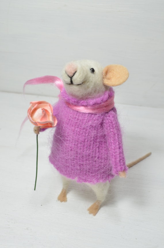 Cocket Little Mouse - unique - needle felted ornament animal, felting dreams made to order