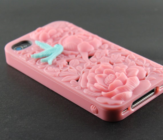 Vintage Victoria peony ,blue bird, Light pink hard Case Cover ----for Apple iPhone 4 Case, iPhone 4s Case, iPhone 4 Hard Case