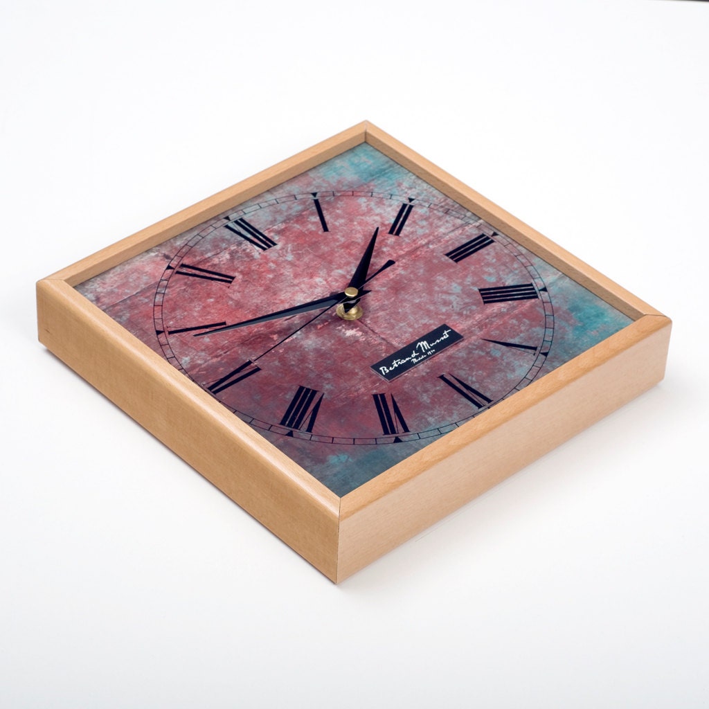 Mixed Pastel Red and Blue Wooden Wall Clock