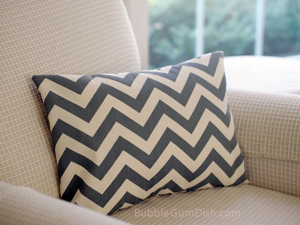 Chevron Home Decor Pillow Cover Cream Cotton Charcoal Gray ZigZag 12x16
