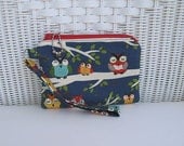 Handmade Owl Wristlet / Owl Padded Purse / Owl Clutch