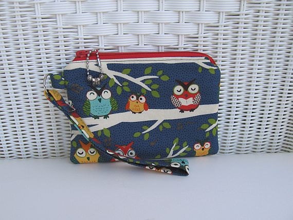 Handmade Owl Wristlet / Owl Padded Purse / Owl Clutch