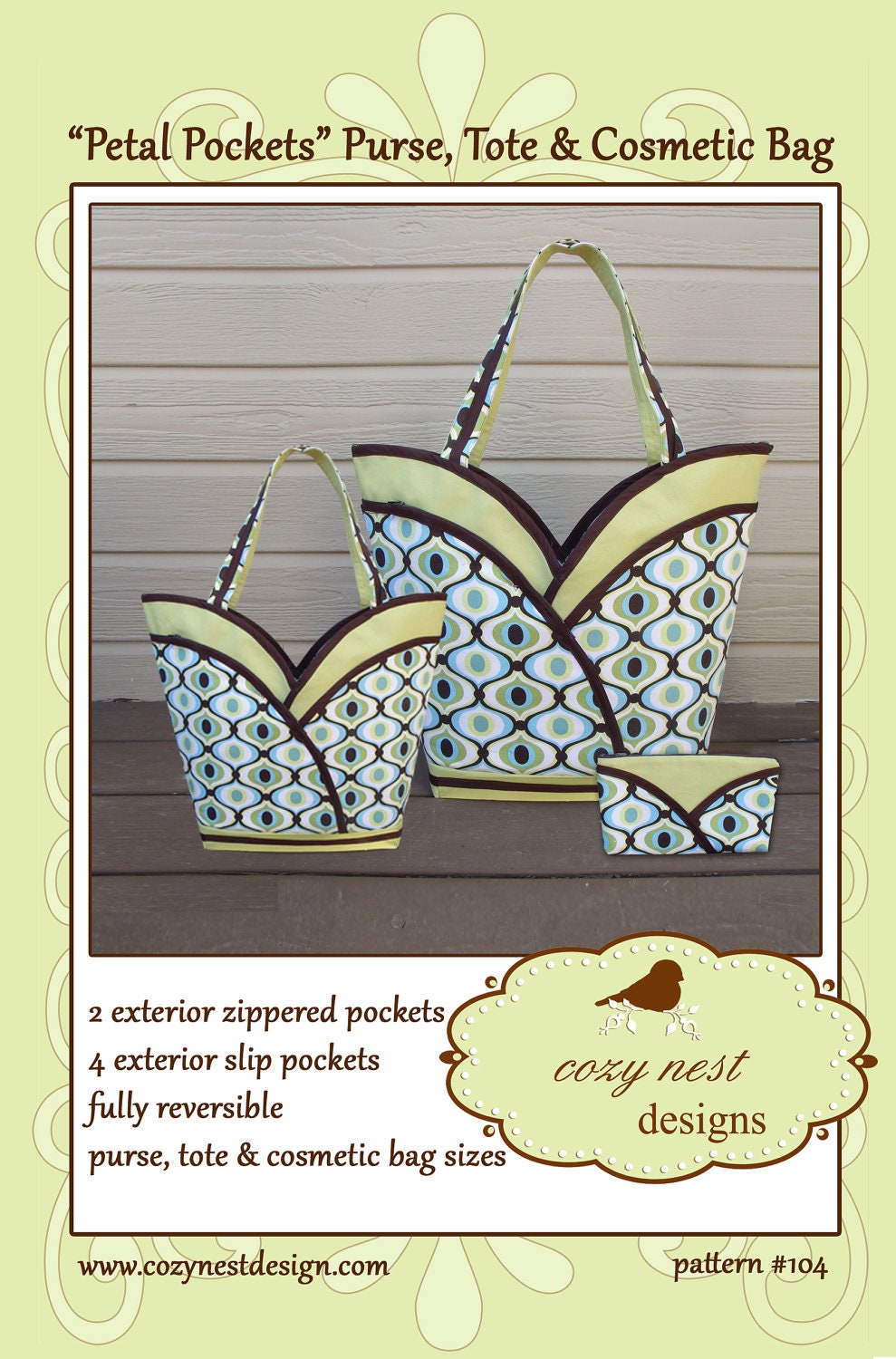 PDF Pattern Petal Purse Tote & Cosmetic Bag by CozyNestDesign