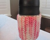 Crocheted Pink and White Coffee Cozy