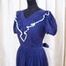1940's Country Fair Blue with White Swiss Dot Puff Sleeve Dress