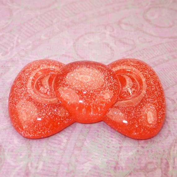 SALE - ( Jumbo ) Hello Kitty Red Glitter Bow Flat Back Resin Cabochon 59.5mm x 34.5mm (1 Piece ) - 1531 - BeadCoNet